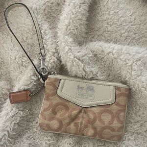 Pink and Cream Coach Wristlet Pouch Wallet